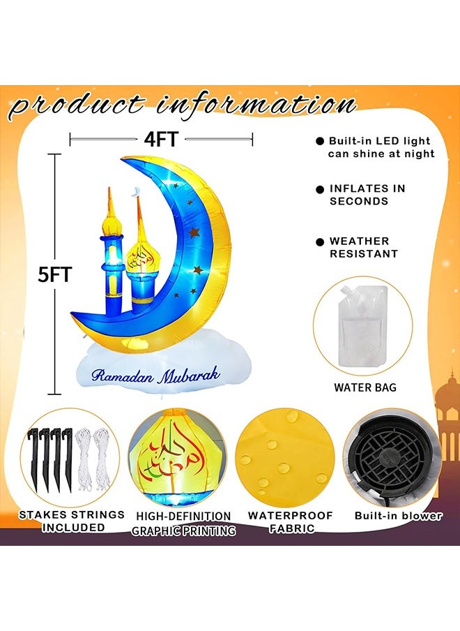 Ramadan Decorations,Middle East Ramadan Inflatable Toys Blue and Yellow Moon Castle with LED Light Eid Mubarak Decoration