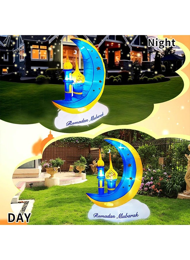 Ramadan Decorations,Middle East Ramadan Inflatable Toys Blue and Yellow Moon Castle with LED Light Eid Mubarak Decoration