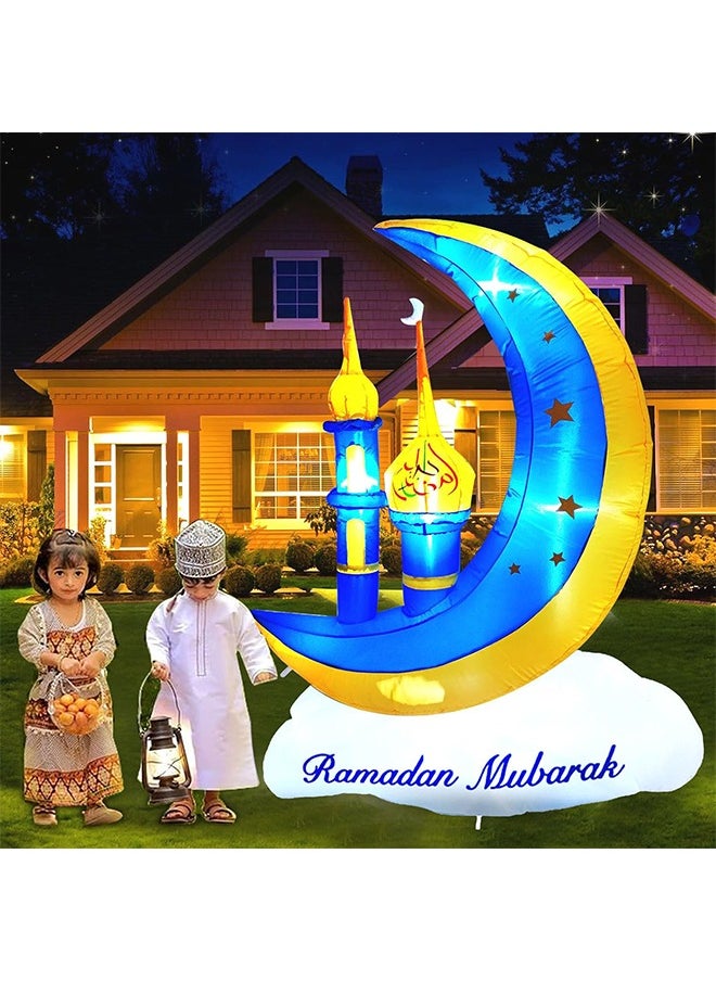 Ramadan Decorations,Middle East Ramadan Inflatable Toys Blue and Yellow Moon Castle with LED Light Eid Mubarak Decoration