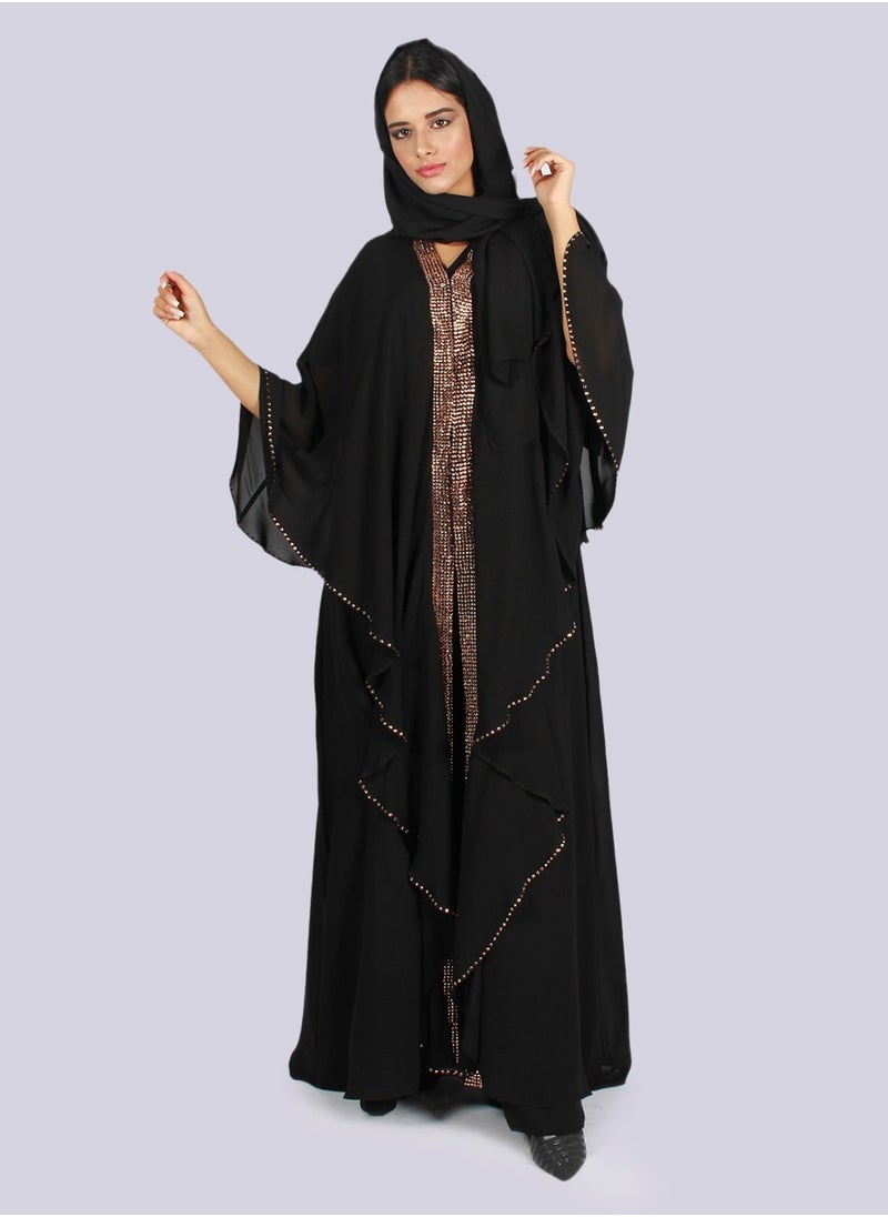 Rosaline - Flared Sleeve Rhinestone Embellished Abaya