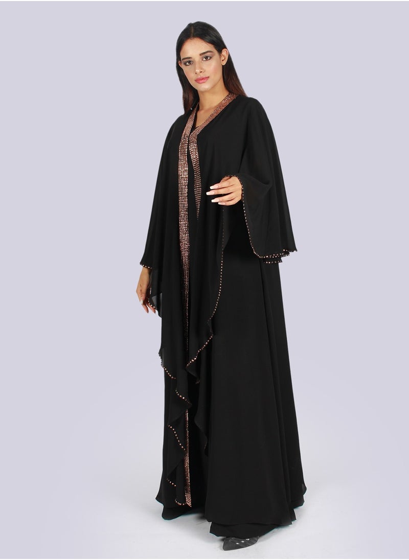 Rosaline - Flared Sleeve Rhinestone Embellished Abaya