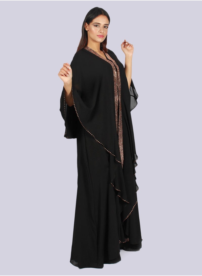 Rosaline - Flared Sleeve Rhinestone Embellished Abaya