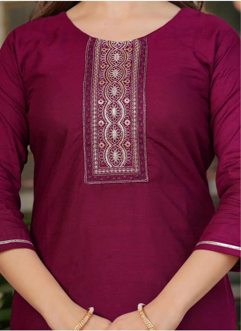 Women's Viscose Rayon Embroidery Straight Kurta with Pant and Dupatta Set.