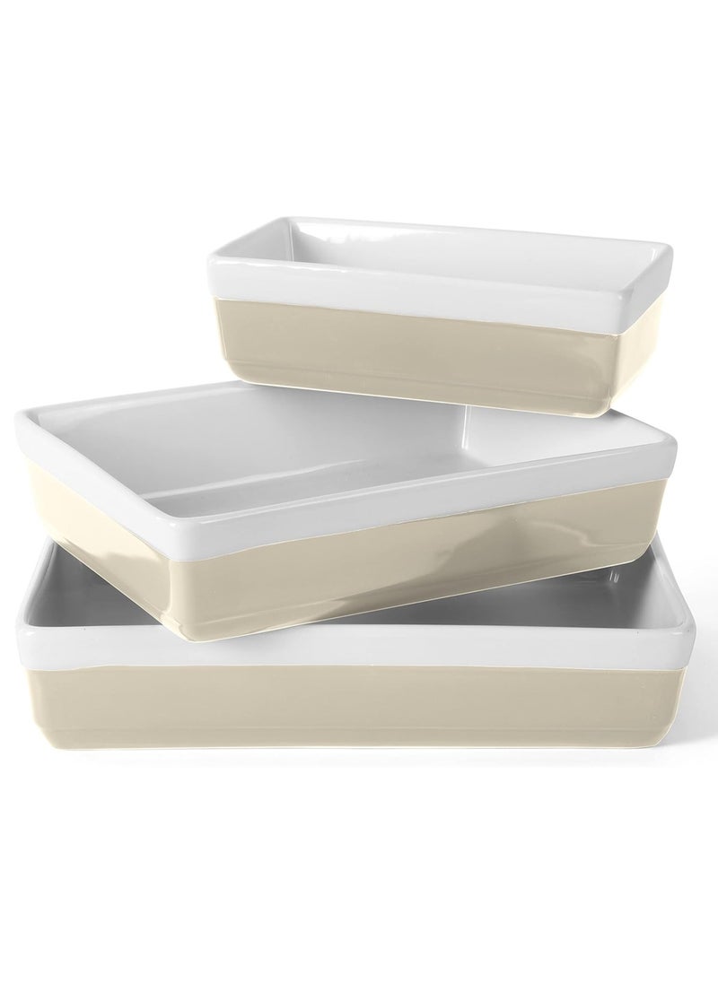 MARTHA STEWART 3 Piece Oven to Table Stoneware Bakeware, Baking Dish & Casserole Set- Grey