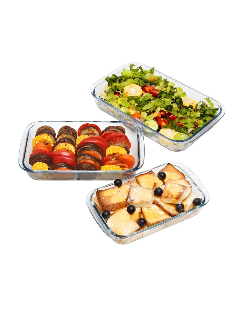 NUTRIUPS Glass Baking Dish Set for Oven Glass Pan for Cooking Rectangular Bakeware Set Glass Casserole Dish Set Nesting for Saving Space (Set of 3 (1L+1.5L+2L))