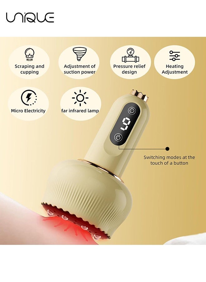 Electric Cupping Massager - 3 in 1 Smart Cupping and Scraping Therapy Set - 9 Levels Temperatures & Suction Gua Sha Scraping Massage Tool with for Back Body Neck Shoulder Muscle Pain Relief（Beige）