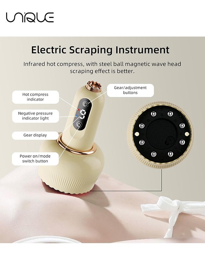 Electric Cupping Massager - 3 in 1 Smart Cupping and Scraping Therapy Set - 9 Levels Temperatures & Suction Gua Sha Scraping Massage Tool with for Back Body Neck Shoulder Muscle Pain Relief（Beige）