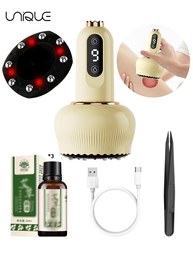 Electric Cupping Massager - 3 in 1 Smart Cupping and Scraping Therapy Set - 9 Levels Temperatures & Suction Gua Sha Scraping Massage Tool with for Back Body Neck Shoulder Muscle Pain Relief（Beige）