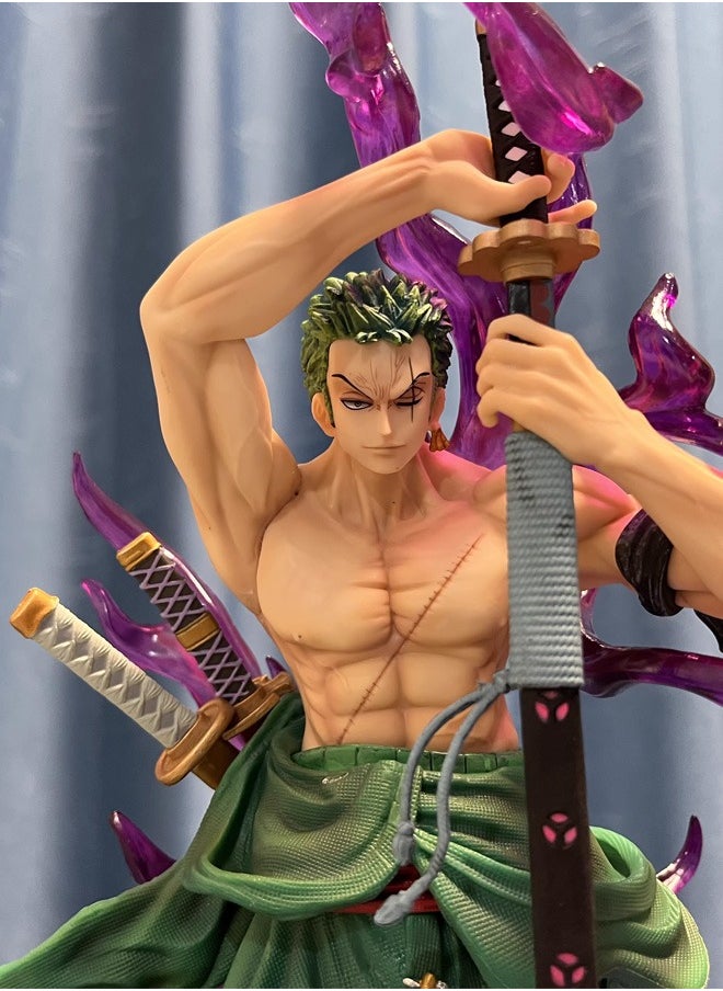 One piece Hot-blooded Zoro Action Figure Decorative Resin Sculpture Home Decor Statue, Art Figurine Home Ornament Decoration for Office, Living Room, Bedroom, Book Shelf, TV Cabinet, Desktop