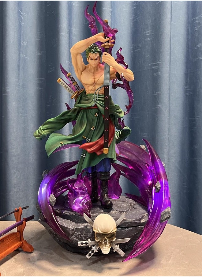 One piece Hot-blooded Zoro Action Figure Decorative Resin Sculpture Home Decor Statue, Art Figurine Home Ornament Decoration for Office, Living Room, Bedroom, Book Shelf, TV Cabinet, Desktop