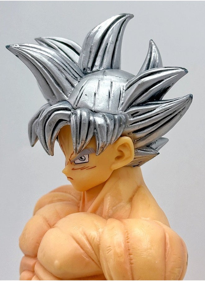 Dragon Ball Silver Hair Goku Action Figure Decorative Resin Sculpture Home Decor Statue, Art Figurine Home Ornament Decoration for Office, Living Room, Bedroom, Book Shelf, TV Cabinet, Desktop