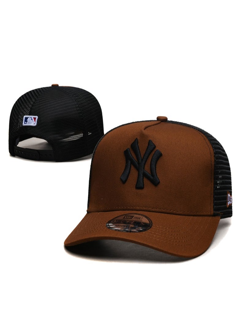 New Era MLB New York Yankees Fashion Mesh Hat, Outdoor Men's and Women's Sports duckbill Hat Black/Brown