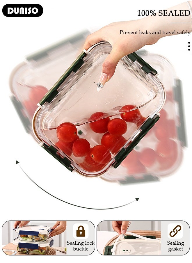 3 PCS Glass Lunch Box, Leak-Proof Bento-Style Food Container with Airtight Lid and Divided, Reusable Airtight Food Storage Box, Food Storage Containers for Microwave, Oven, Freezer and Dishwasher, Glass Meal Prep Containers for Storage/Food Container/Bento Lunch Box