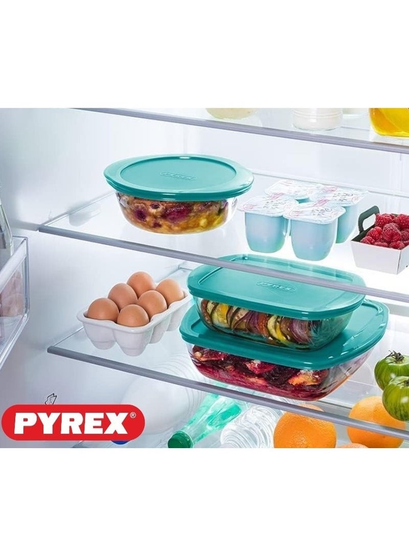 Pyrex Cook & Store Round Roaster with Lid - 2.3L Capacity for Versatile Cooking and Storing Green 2.3Liters