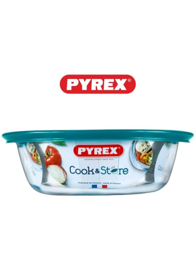 Pyrex Cook & Store Round Roaster with Lid - 2.3L Capacity for Versatile Cooking and Storing Green 2.3Liters