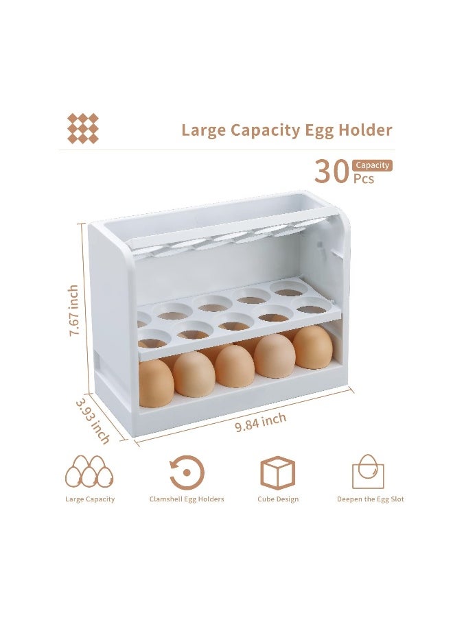 Egg Holder for Refrigerator Egg Storage Box for Fridge Egg Tray Container Plastic Egg Carton Reusable Egg Organizer for Refrigerator Door 30 Count Space Saver