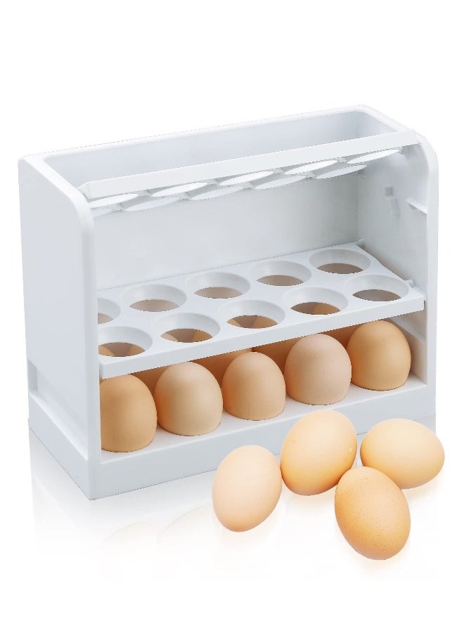 Egg Holder for Refrigerator Egg Storage Box for Fridge Egg Tray Container Plastic Egg Carton Reusable Egg Organizer for Refrigerator Door 30 Count Space Saver