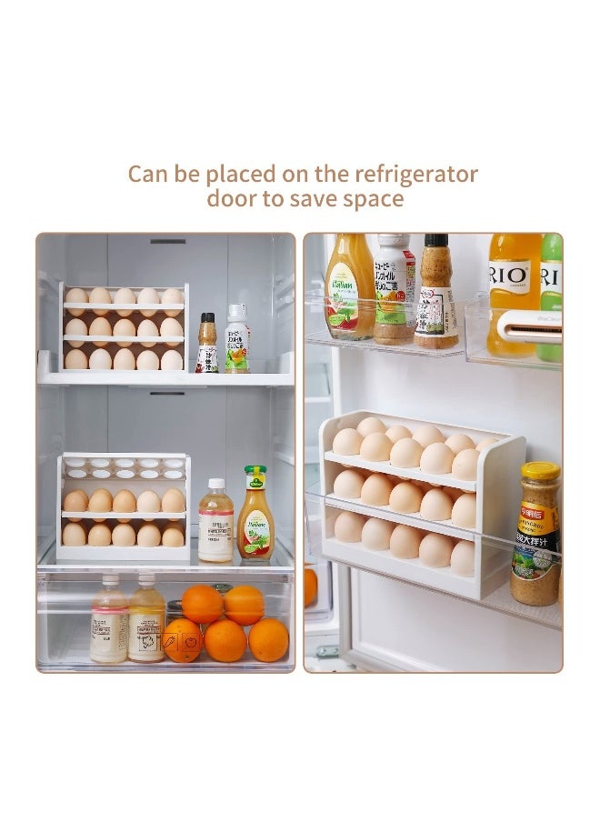 Egg Holder for Refrigerator Egg Storage Box for Fridge Egg Tray Container Plastic Egg Carton Reusable Egg Organizer for Refrigerator Door 30 Count Space Saver