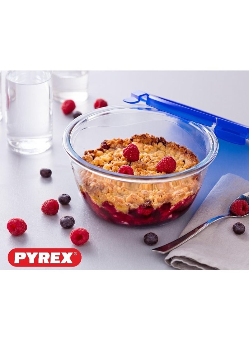 Pyrex Cook & Go Round Storage Dish with Airtight Lid - Versatile Freezer-to-Oven Solution Blue 1.6Liters