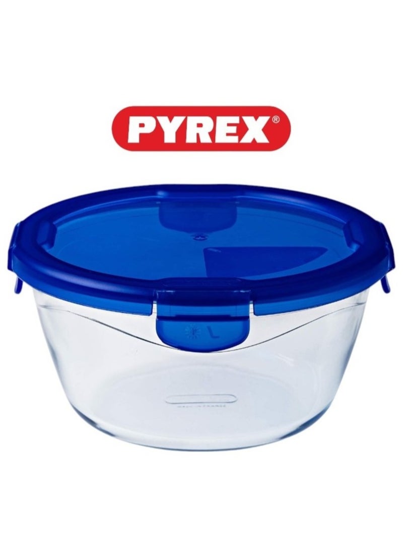 Pyrex Cook & Go Round Storage Dish with Airtight Lid - Versatile Freezer-to-Oven Solution Blue 1.6Liters