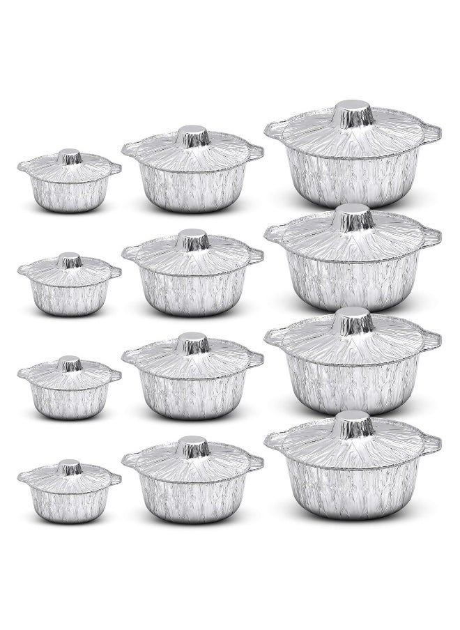 12 Pcs Disposable Aluminum Pot with Lid Round Foil Pans Disposable Cookware Food Container for Freezer Air Fryer Oven Safe Vacation Trips Camping Baking Heating