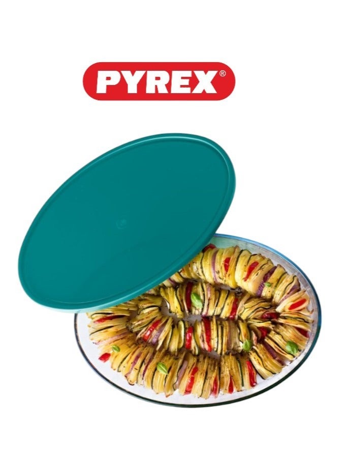 Pyrex Cook & Store XL Oval Roaster with Lid - 3L Capacity (35x24x6cm) for Versatile Cooking and Storing Green 3Liters