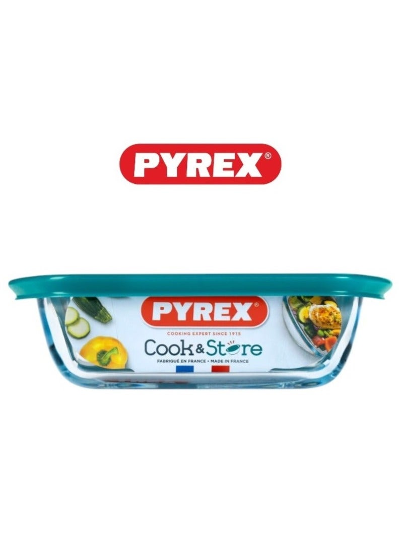 Pyrex Cook & Store Squared Roaster with Lid - 2.2L Capacity for Versatile Cooking and Storing Green 2.2Liters