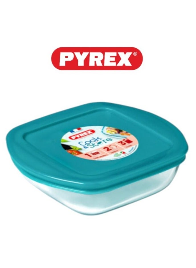 Pyrex Cook & Store Squared Roaster with Lid - 2.2L Capacity for Versatile Cooking and Storing Green 2.2Liters