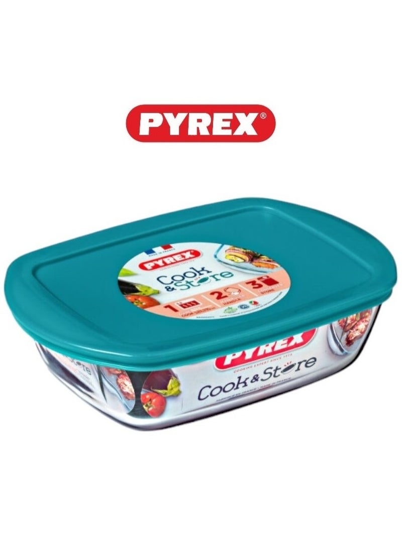 Pyrex Cook & Store Rectangular Roaster with Lid - 4.5L XL Capacity for Versatile Cooking and Storing Green 4.5Liters