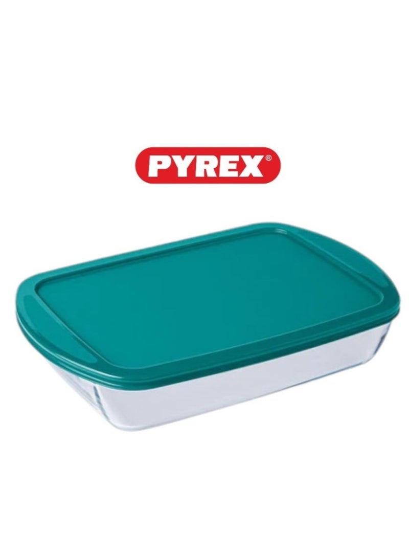 Pyrex Cook & Store Rectangular Roaster with Lid - 4.5L XL Capacity for Versatile Cooking and Storing Green 4.5Liters