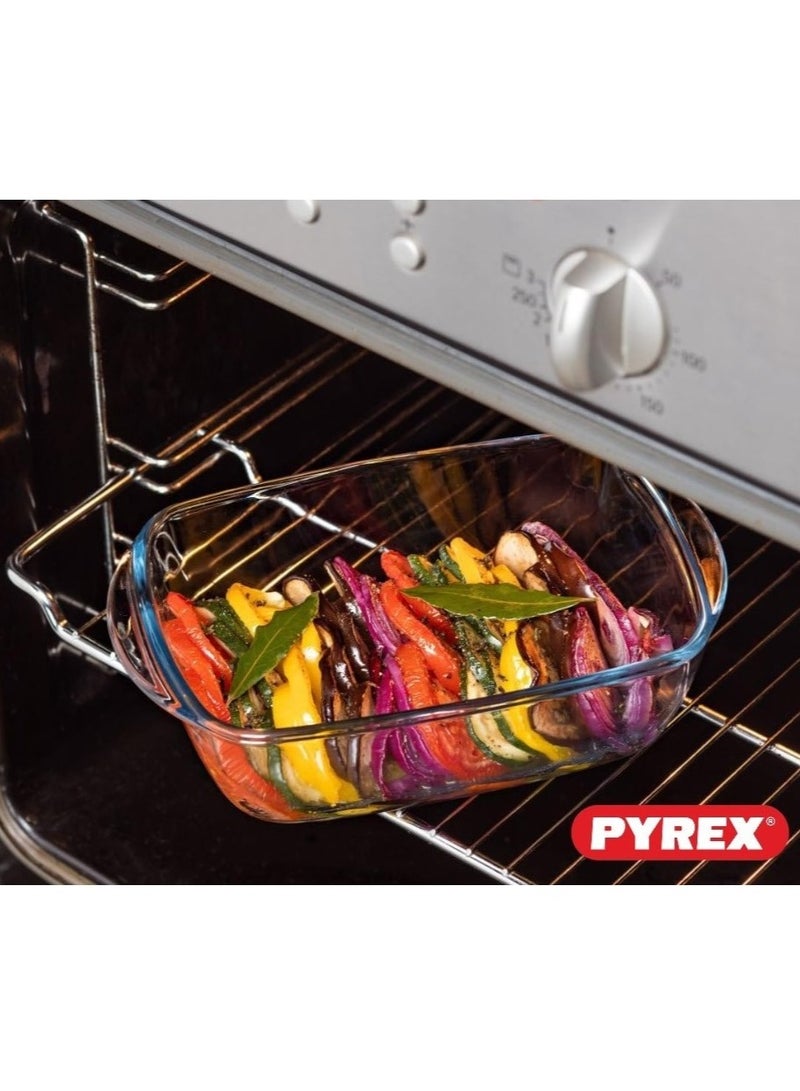 Pyrex Cook & Store Rectangular Roaster with Lid - 4.5L XL Capacity for Versatile Cooking and Storing Green 4.5Liters