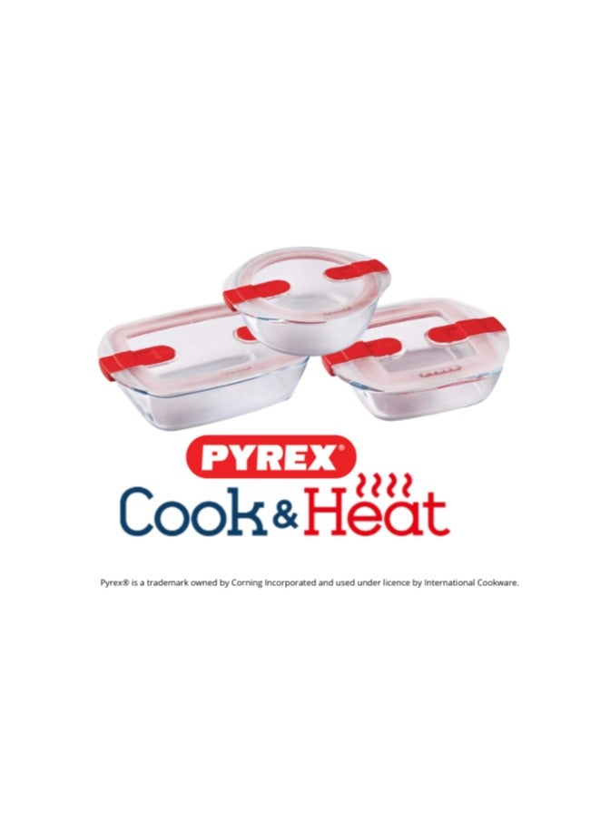 Pyrex Cook&Heat Round Borosilicate Glass Roaster with Airtight Lid, 26x23cm – Oven, Freezer, Microwave Safe White 2Liters