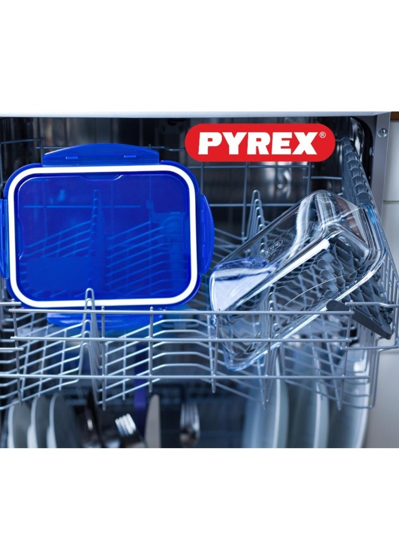 Pyrex Cook&Go 3.5L Rectangle Storage Dish with Airtight Lid - Versatile Freezer-to-Oven Solution Blue 3.5Liters