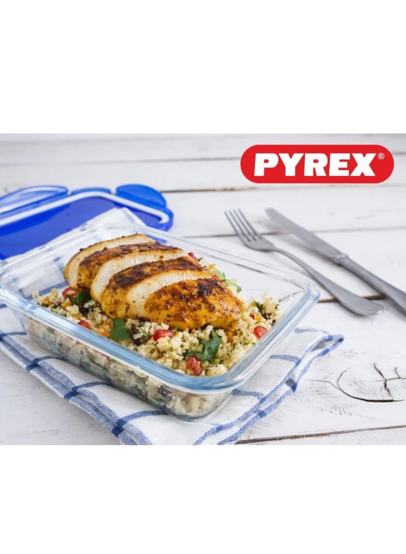 Pyrex Cook&Go 3.5L Rectangle Storage Dish with Airtight Lid - Versatile Freezer-to-Oven Solution Blue 3.5Liters