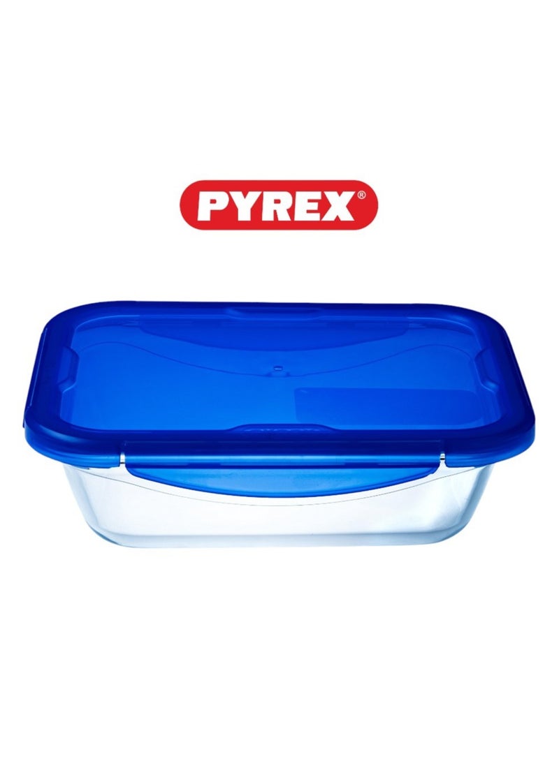 Pyrex Cook&Go 3.5L Rectangle Storage Dish with Airtight Lid - Versatile Freezer-to-Oven Solution Blue 3.5Liters