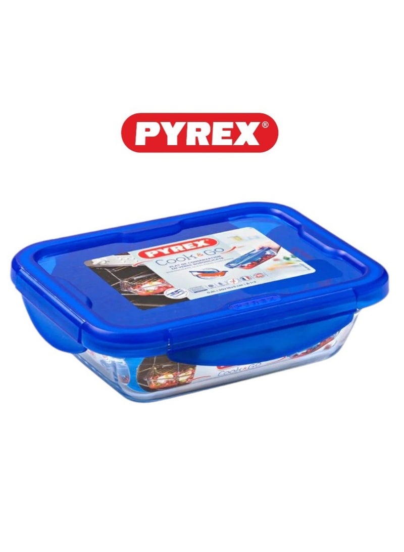 Pyrex Cook&Go 3.5L Rectangle Storage Dish with Airtight Lid - Versatile Freezer-to-Oven Solution Blue 3.5Liters