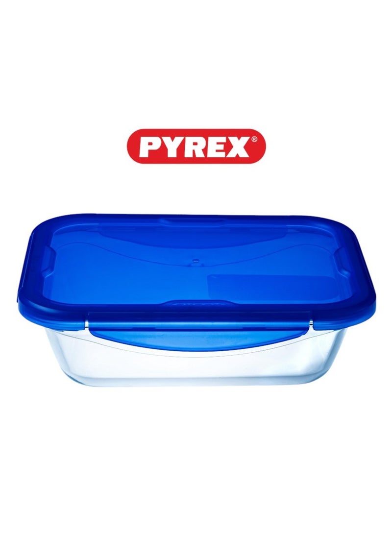 Pyrex Cook&Go 1.7L Rectangle Storage Dish with Airtight Lid - Versatile Freezer-to-Oven Solution Blue 1.7Liters