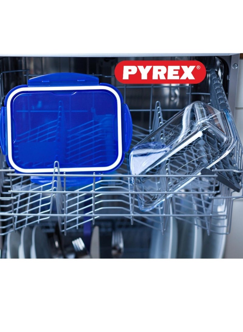 Pyrex Cook&Go 1.7L Rectangle Storage Dish with Airtight Lid - Versatile Freezer-to-Oven Solution Blue 1.7Liters