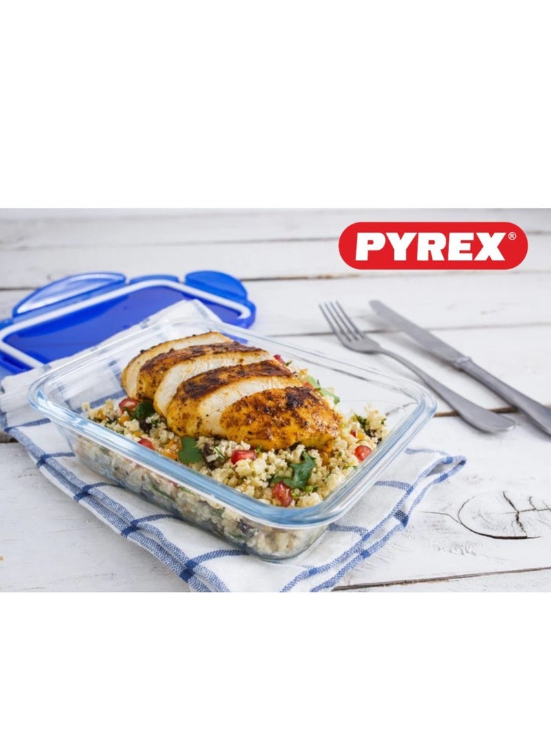 Pyrex Cook&Go 1.7L Rectangle Storage Dish with Airtight Lid - Versatile Freezer-to-Oven Solution Blue 1.7Liters