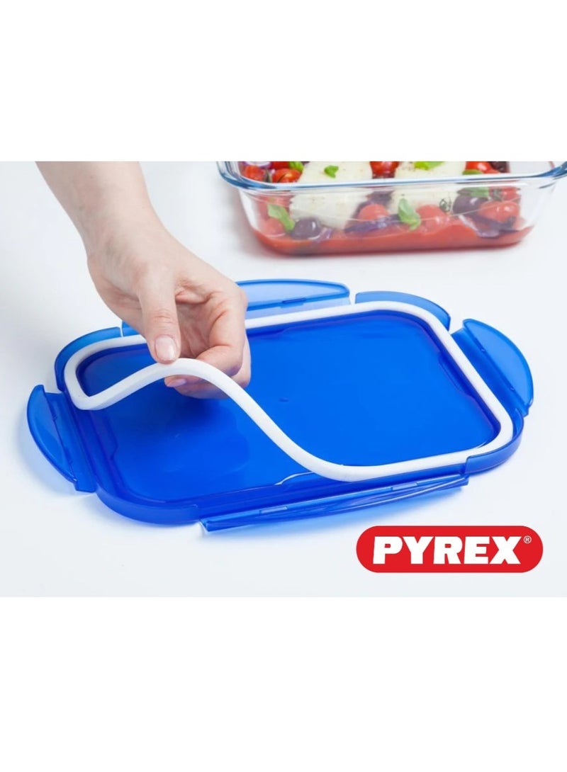 Pyrex Cook&Go 1.7L Rectangle Storage Dish with Airtight Lid - Versatile Freezer-to-Oven Solution Blue 1.7Liters