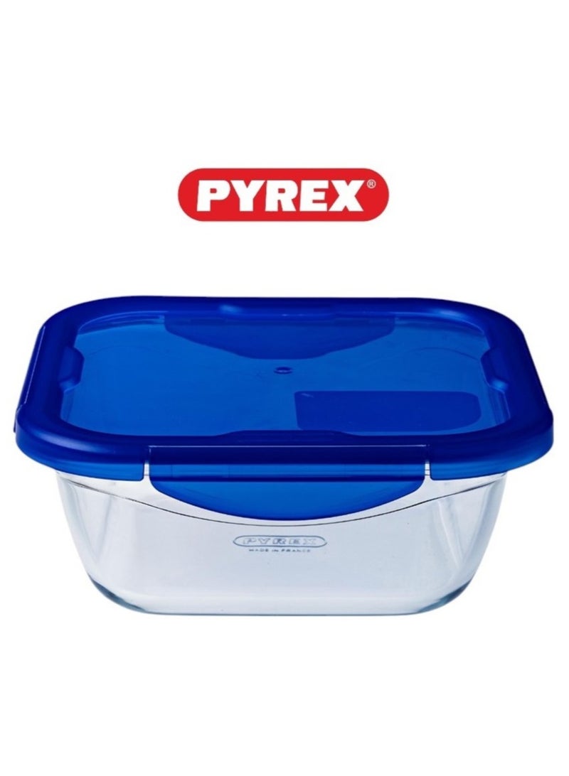 Pyrex Cook&Go 1.5L Square Storage Dish with Airtight Lid - Versatile Freezer-to-Oven Solution Blue 1.5Liters