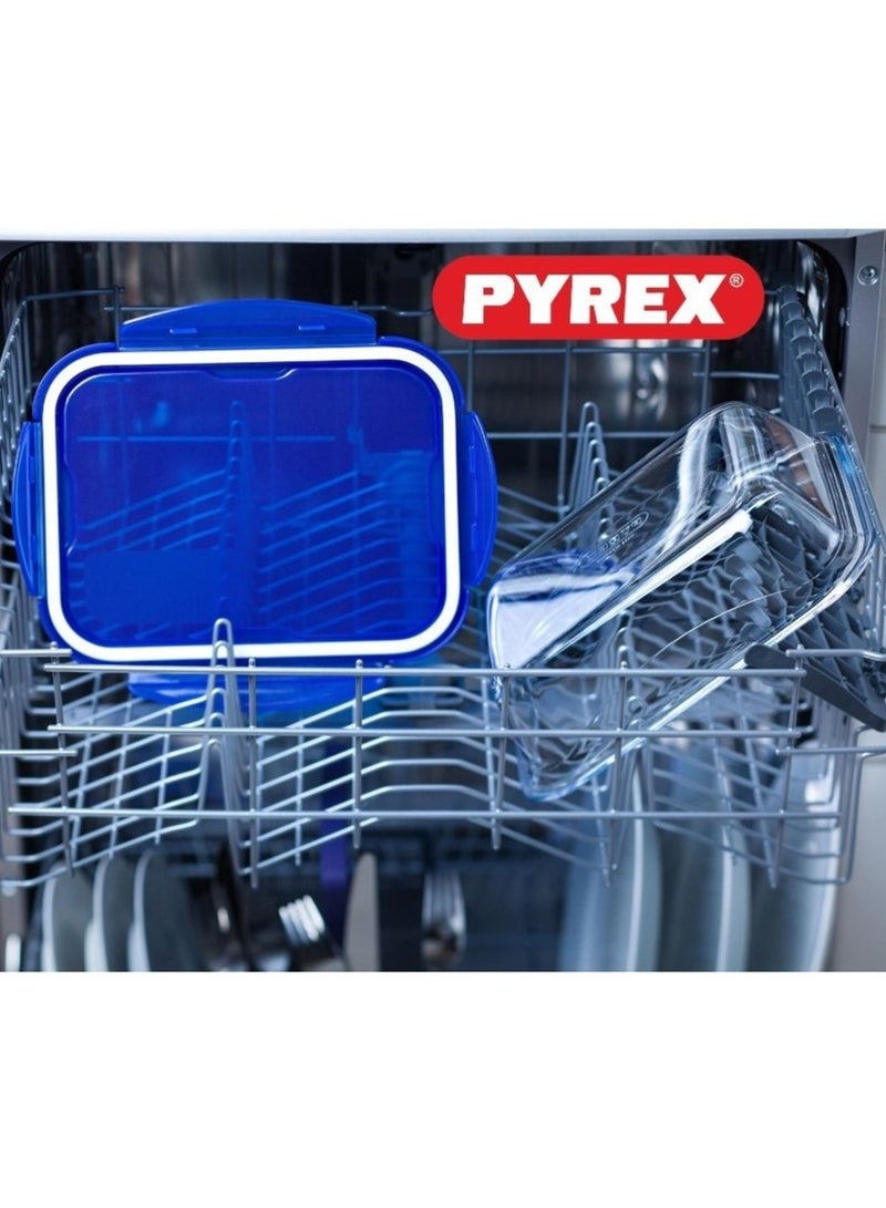 Pyrex Cook&Go 1.5L Square Storage Dish with Airtight Lid - Versatile Freezer-to-Oven Solution Blue 1.5Liters