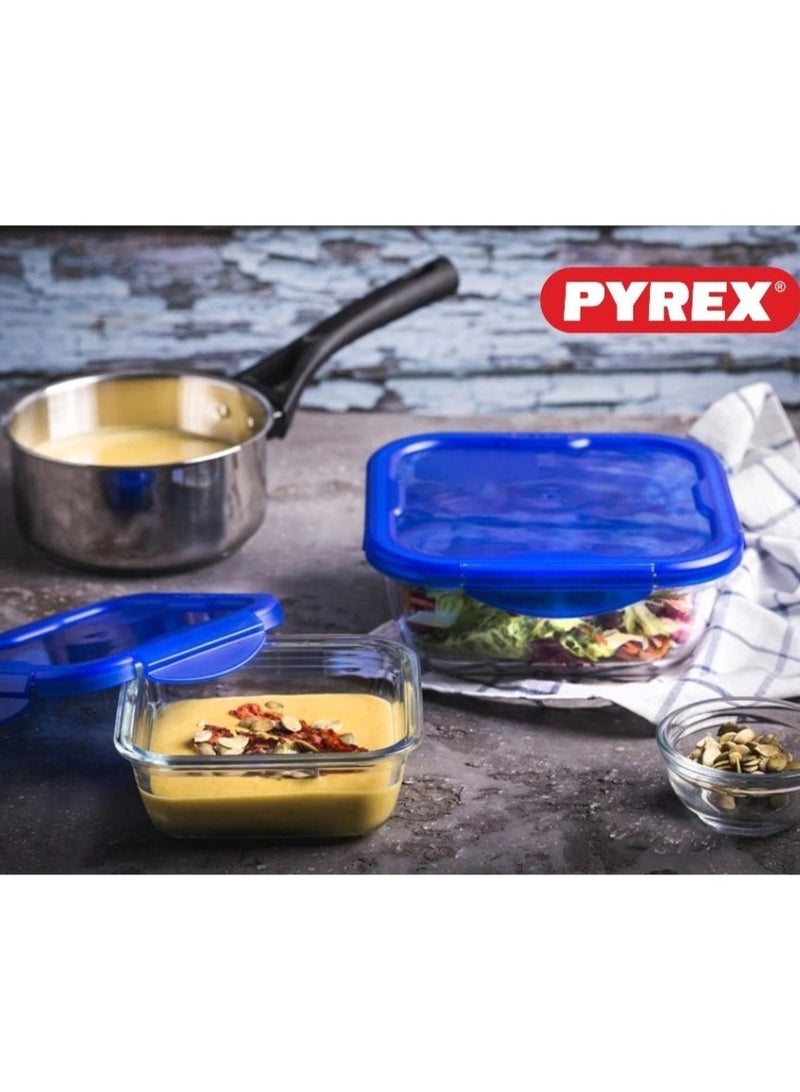 Pyrex Cook&Go 1.5L Square Storage Dish with Airtight Lid - Versatile Freezer-to-Oven Solution Blue 1.5Liters