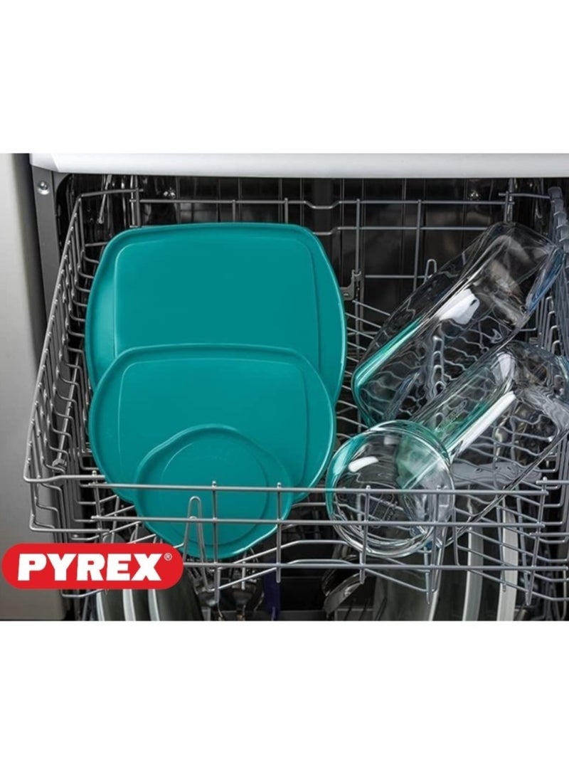 Pyrex Cook & Store Rectangular Roaster with Lid - 2.5L Capacity for Versatile Cooking and Storing Green 2.5Liters