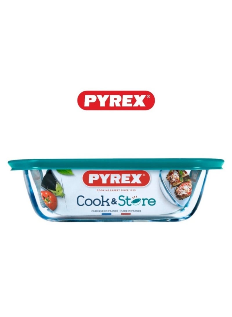 Pyrex Cook & Store Rectangular Roaster with Lid - 2.5L Capacity for Versatile Cooking and Storing Green 2.5Liters