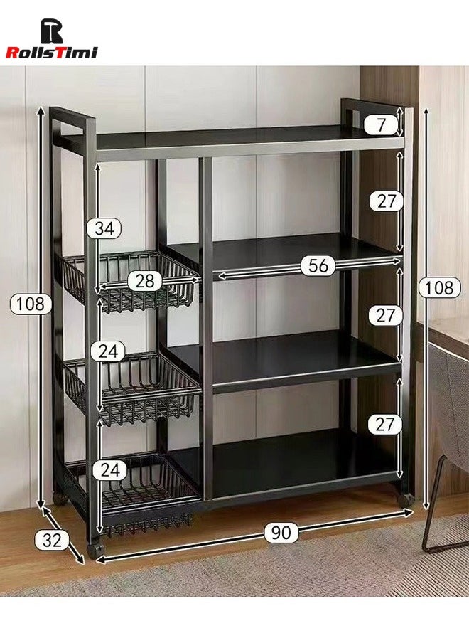 4-Tier Storage Rack with Sunken Wire Basket, Large Capacity Shelving Unit, Free-standing Metal Rack, Easily Assembled Storage Rack for Kitchen Storage, Black