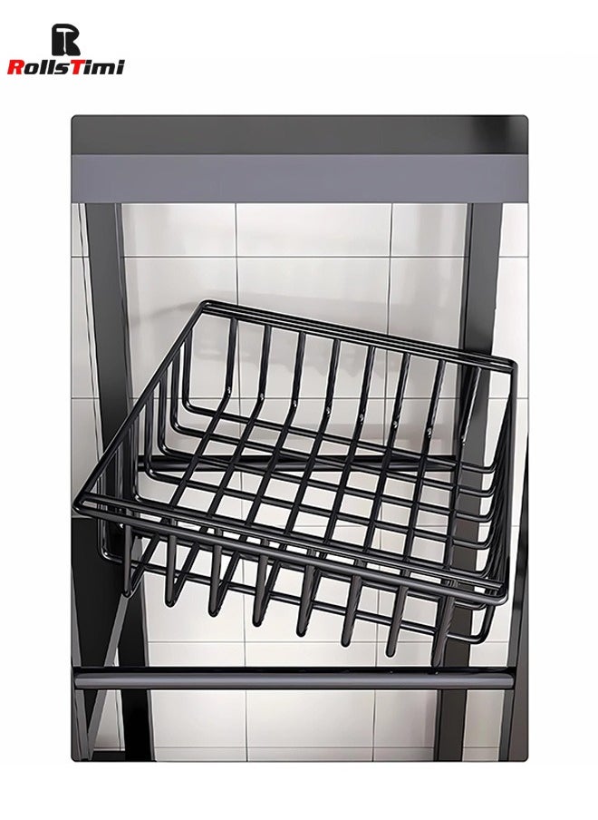 4-Tier Storage Rack with Sunken Wire Basket, Large Capacity Shelving Unit, Free-standing Metal Rack, Easily Assembled Storage Rack for Kitchen Storage, Black