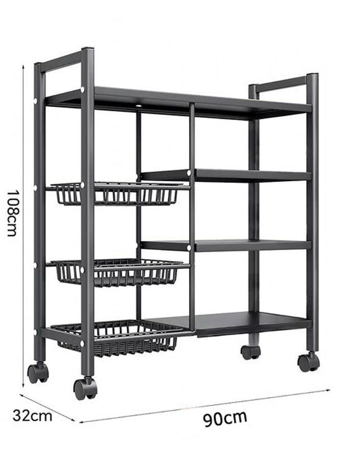 4 Layer Story Kitchen Racks, Storage Racks With Three Mesh Baskets, Strong Load Bearing Capacity, Floor Standing Storage Racks, With Four Wheels For Easy Movement Multi Layer Vegetable Basket Storage Racks Black