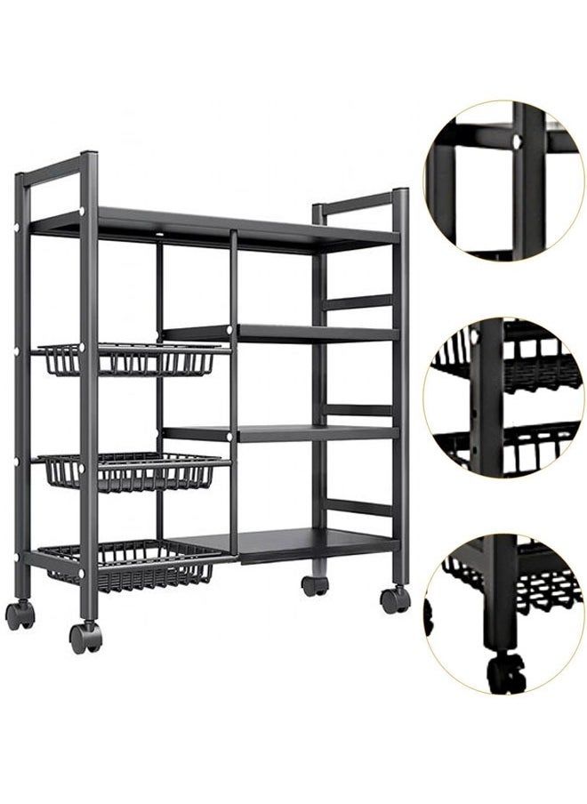 4 Layer Story Kitchen Racks, Storage Racks With Three Mesh Baskets, Strong Load Bearing Capacity, Floor Standing Storage Racks, With Four Wheels For Easy Movement Multi Layer Vegetable Basket Storage Racks Black