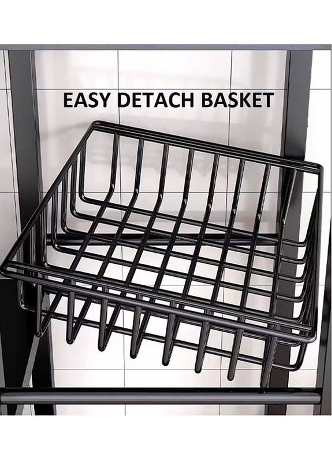 4 Layer Story Kitchen Racks, Storage Racks With Three Mesh Baskets, Strong Load Bearing Capacity, Floor Standing Storage Racks, With Four Wheels For Easy Movement Multi Layer Vegetable Basket Storage Racks Black